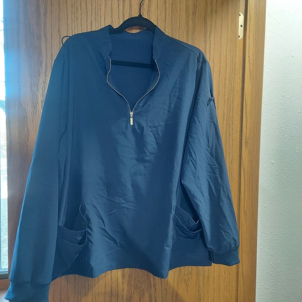 3x Navy blue long sleeve scrub top jacket pockets pen loop nurse dental